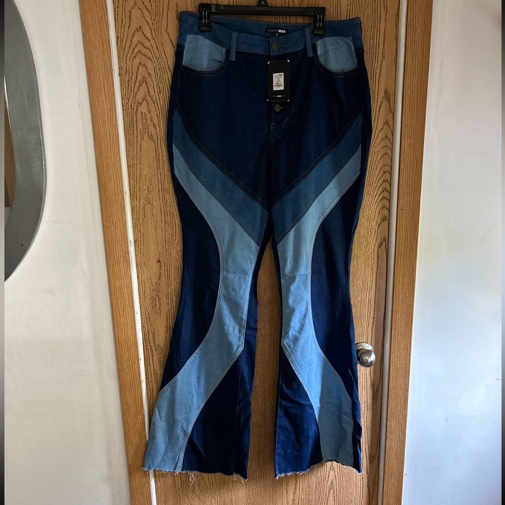 Nwt fashion nova devil in the details patchwork flares
